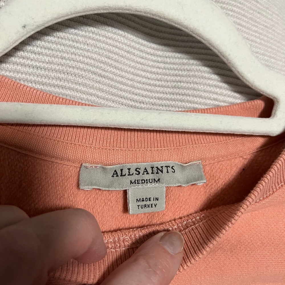 All Saints Navarre Cropped Sweatshirt. Apricot. Size Medium. - Picture 9 of 11